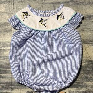 Blue and White Striped Baby Romper